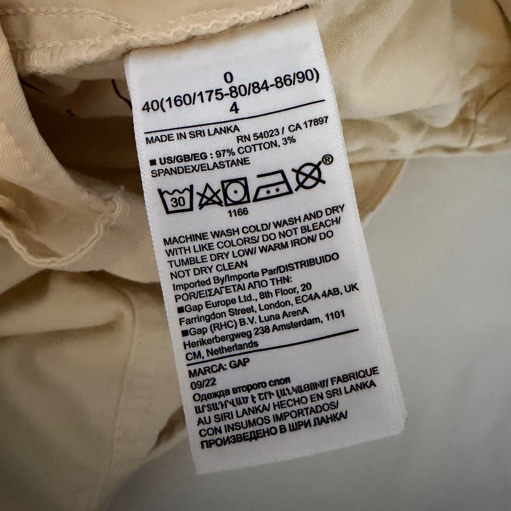 Gap Downtown Khaki Chino Cream Off White Slim Tapered Pants 0 S/541213-00 - Picture 7 of 12